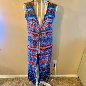 Ethereal by Paper Crane Duster Cardigan Medium Knit Open Sweater Blue Copper